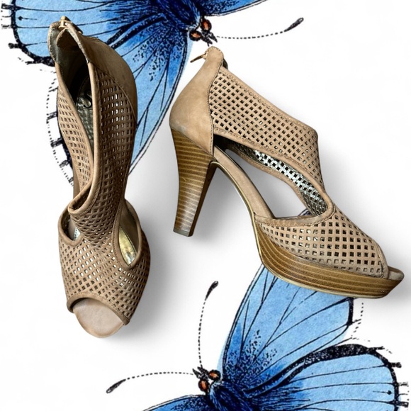 Tan Peep-Toe Heeled Sandals - Picture 3 of 7